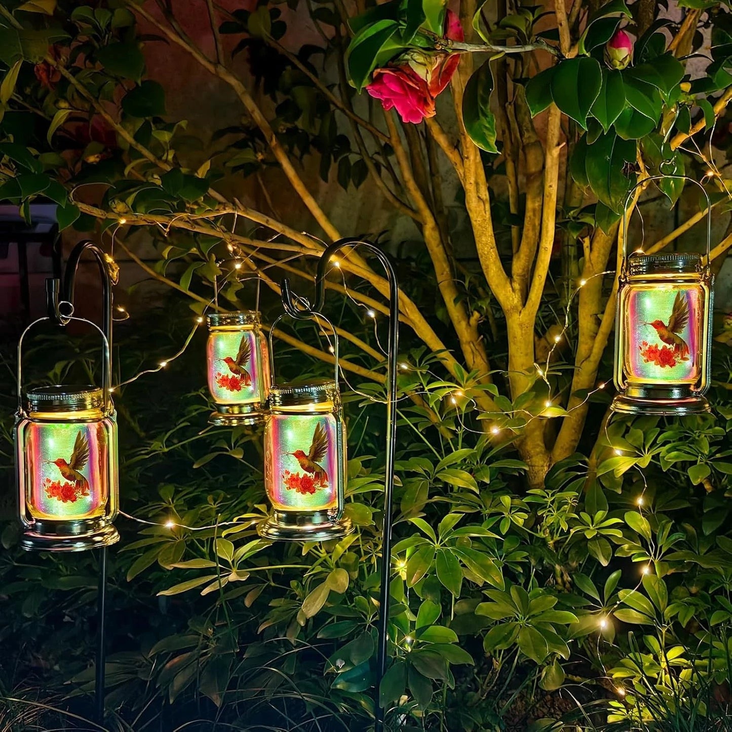 2 Pack Solar Hummingbird Lanterns - Adorable Garden Decor in Glass Jars