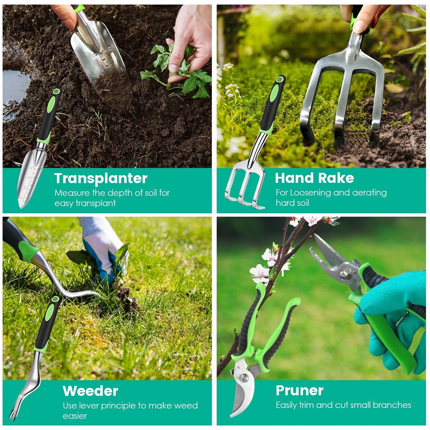 10PCS Garden Tool Set Garden Hand Tool Kit Aluminum Alloy Gardening Tool Set US