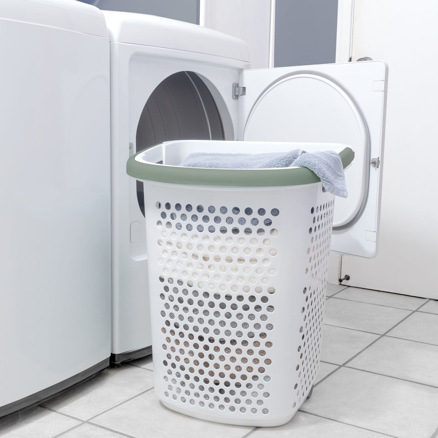 Home Logic 2 Bushel Rolling Plastic Laundry Hamper with Pop-up Handle,White,2 Pc