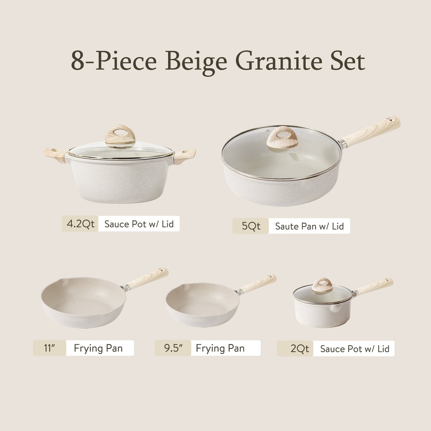 8-Piece Beige Granite Cookware Set