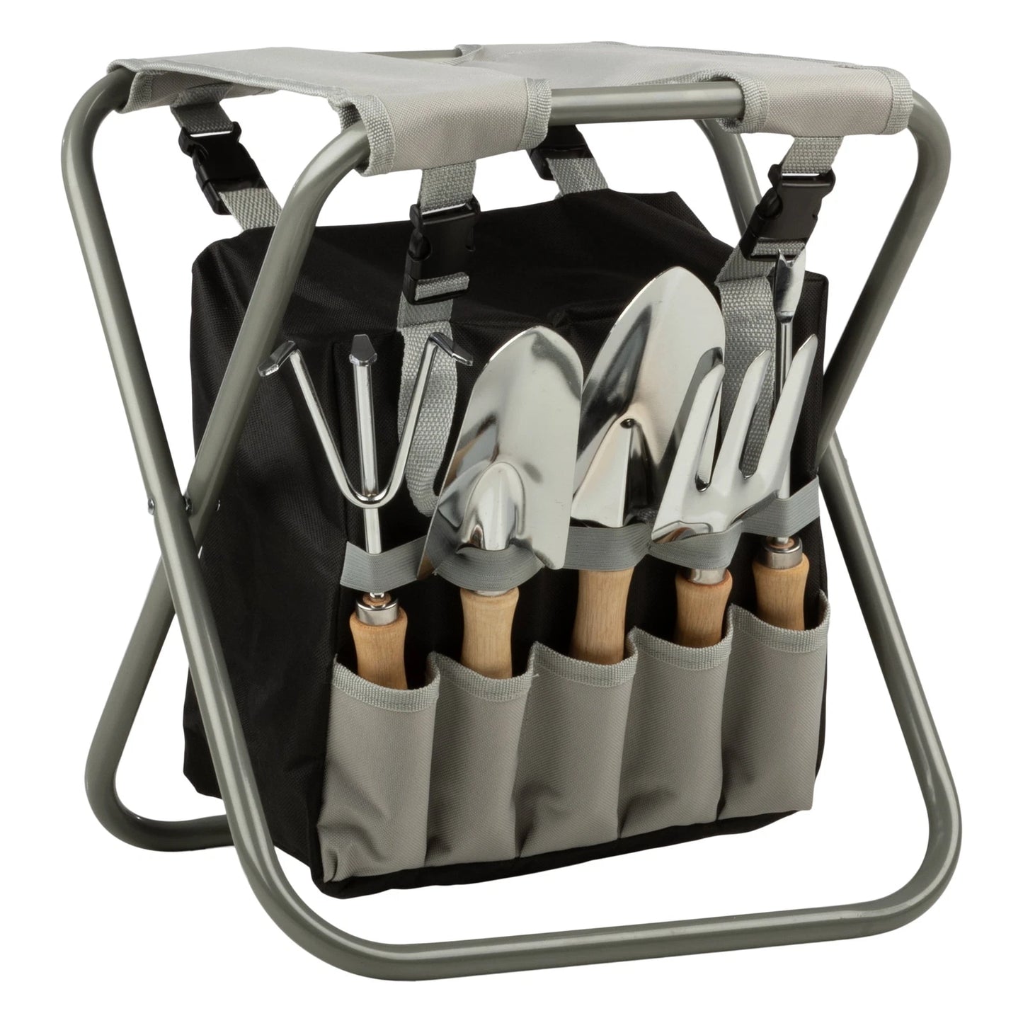 Gardening Tool Set, Garden Stool, and Carry Bag, Gray