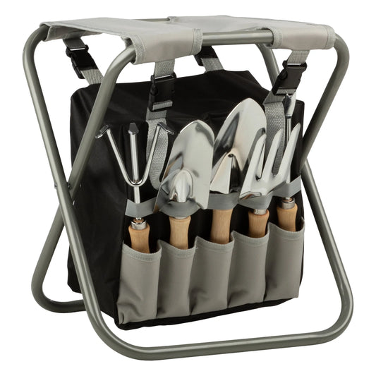 Gardening Tool Set, Garden Stool, and Carry Bag, Gray