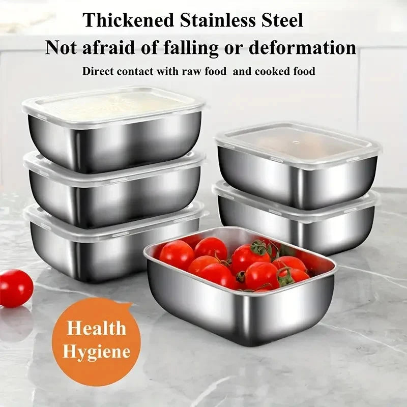 6pcs Stainless Steel Food Storage Containers with Lids – Lunch & Prep Set