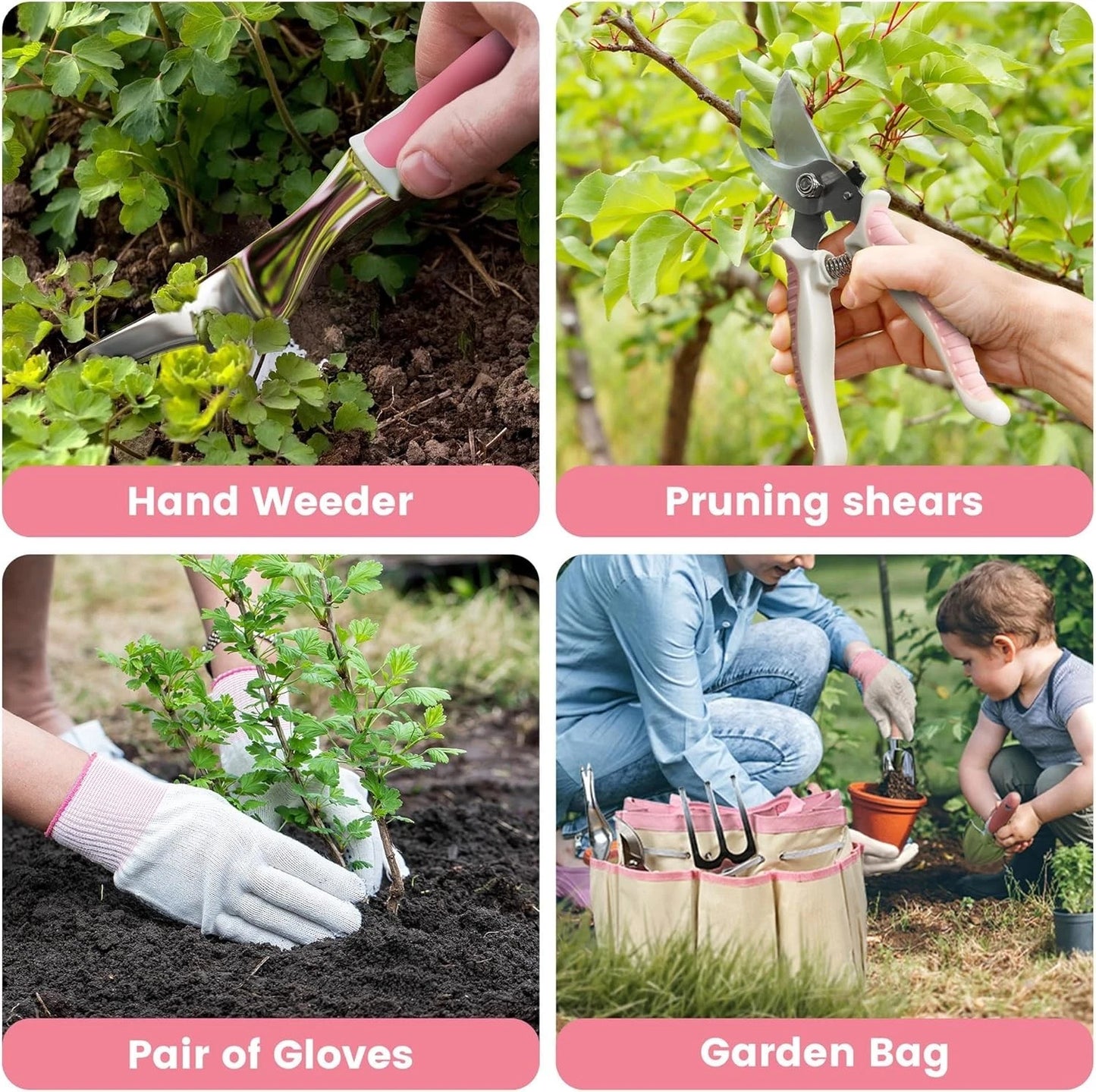 8 Piece Pink Stainless Steel Garden Tools Set - Perfect Gift for Garden Lovers