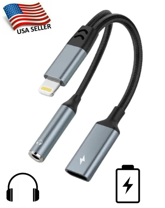 iPhone Headphone & Charger Adapter 2-in-1 to 3.5mm AUX Audio MFi-Certified