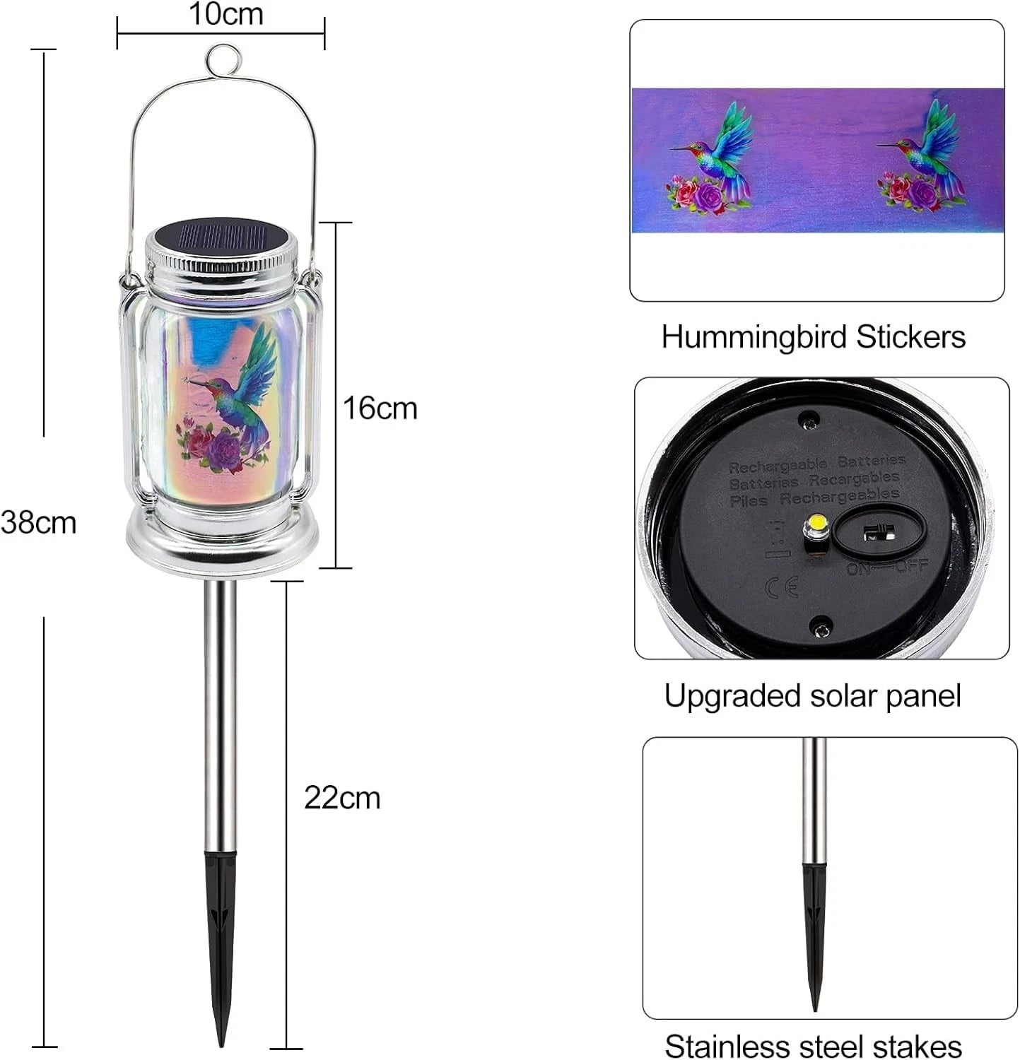 2 Pack Solar Hummingbird Lanterns - Adorable Garden Decor in Glass Jars