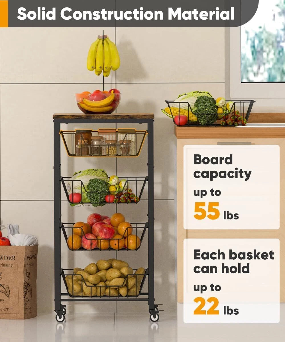 Kitchen Fruit & Vegetable Storage Cart, 5 Tier Vegetable Rack