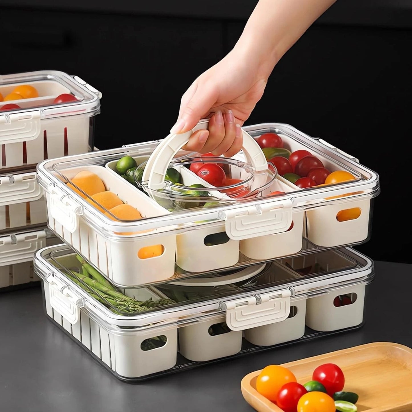 FRIDGE FOOD STORAGE CONTAINER Kitchen Serving Tray Organizer Fresh Airtight Box