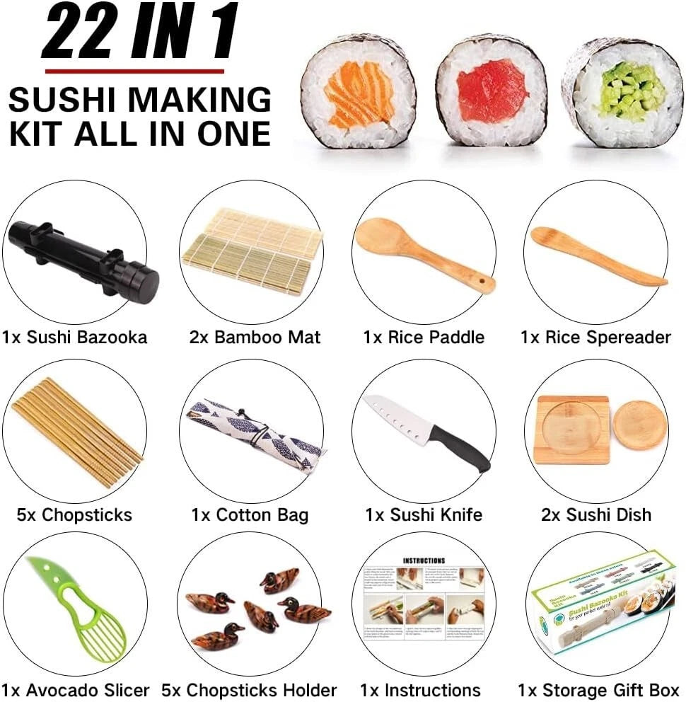 Sushi Making Kit - Complete 22 Piece Sushi Maker Set for Beginners or Pros - ...