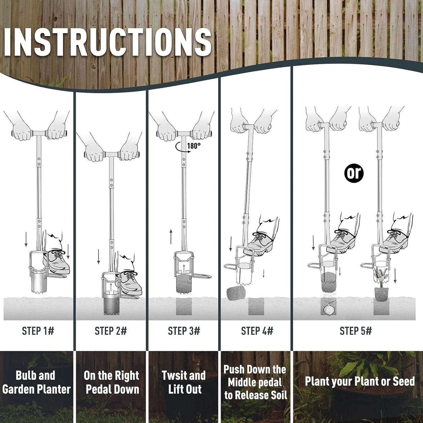 Versatile Long-Handle Garden Tool - 5-in-1 for Digging, Weeding & Transplanting