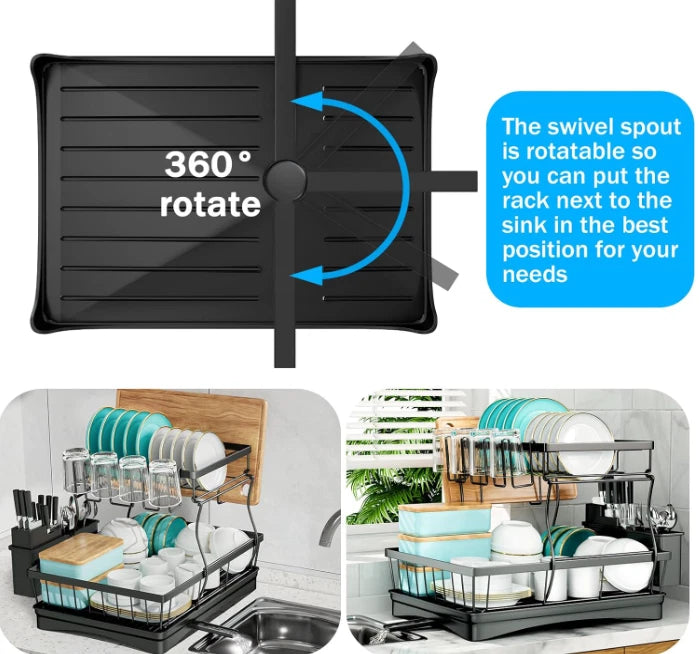 Two-Tier Removable Dish Rack with Drainage for Kitchen – Dish Drainer