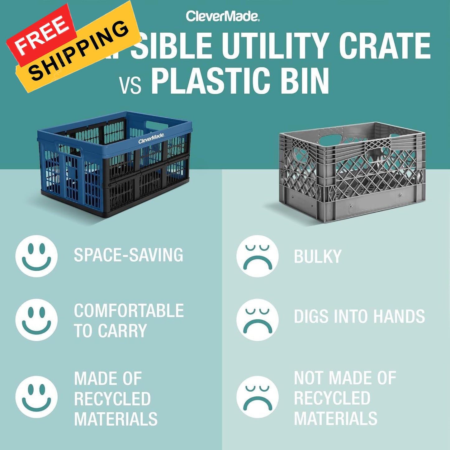 CleverMade Collapsible Pack of 1, Black (45L) - Utility Crate - 1