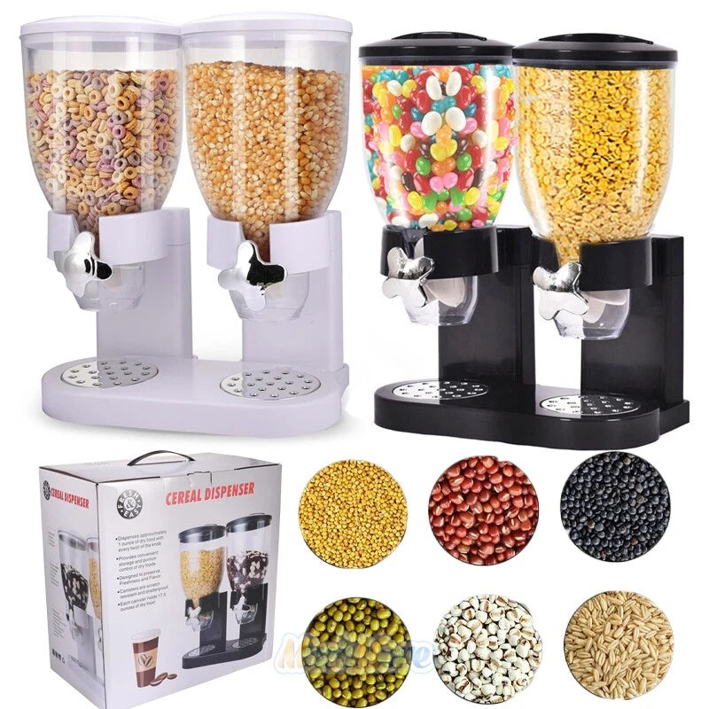 Large Cereal Dispenser Storage Triple Dry Food Snack Container Kitchen Canister
