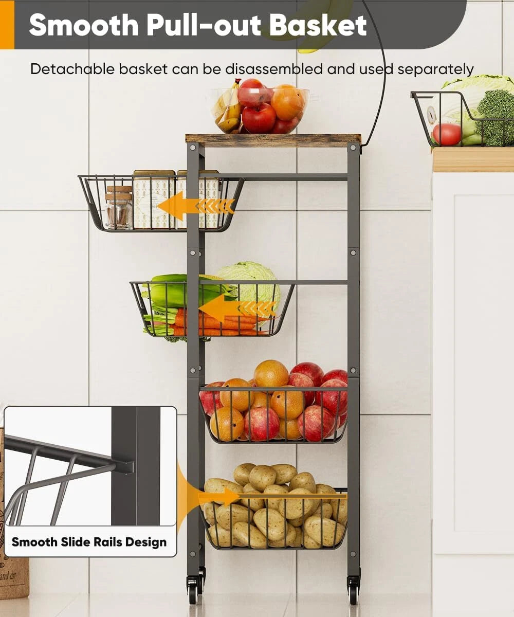 Kitchen Fruit & Vegetable Storage Cart, 5 Tier Vegetable Rack