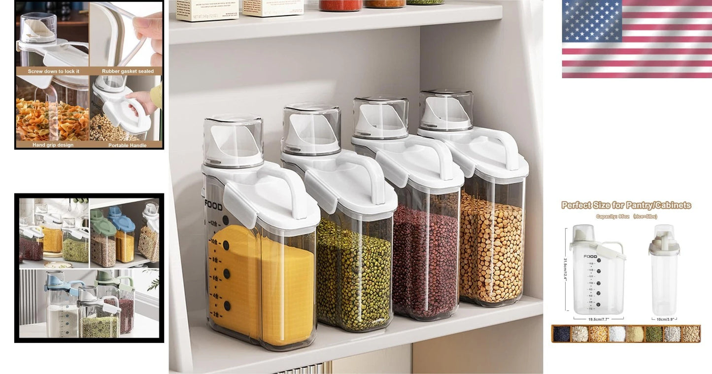 Large 2.8L Clear Airtight Food Storage with Measure Cup for Kitchen Organization