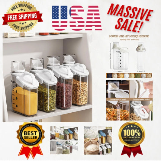 Large 2.8L Clear Airtight Food Storage with Measure Cup for Kitchen Organization
