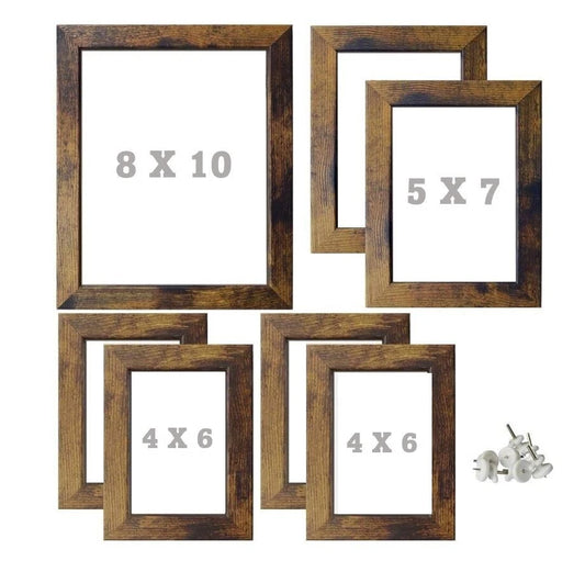 Picture Frame Set Photo Collage Multi-Size Rustic Distressed Brown Wood Tone 7pk - Picture 1 of 8