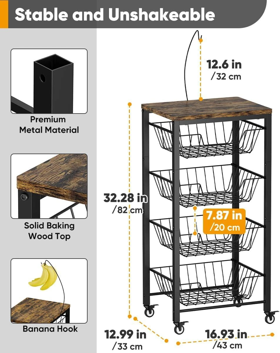 Kitchen Fruit & Vegetable Storage Cart, 5 Tier Vegetable Rack