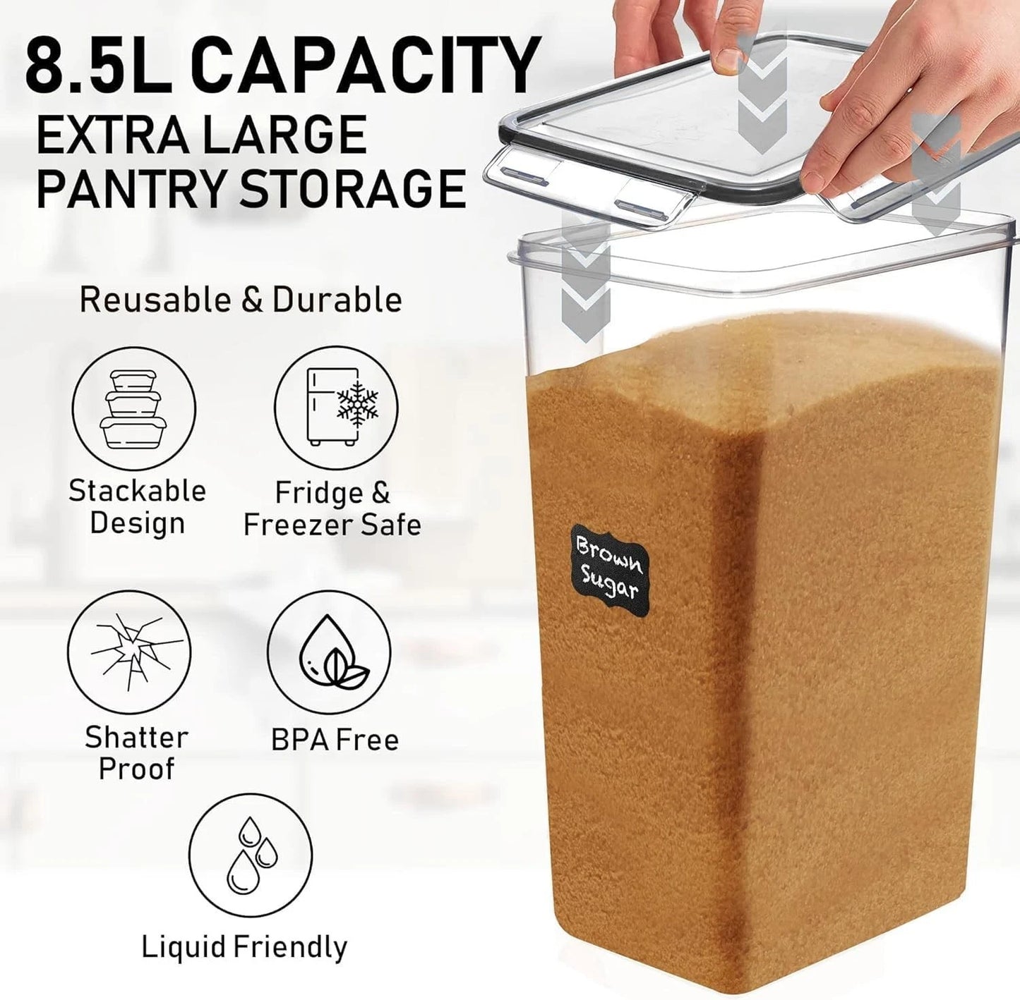 8.5L Airtight Food Storage Containers with Lids - 2 PC Set for Organized Kitchen