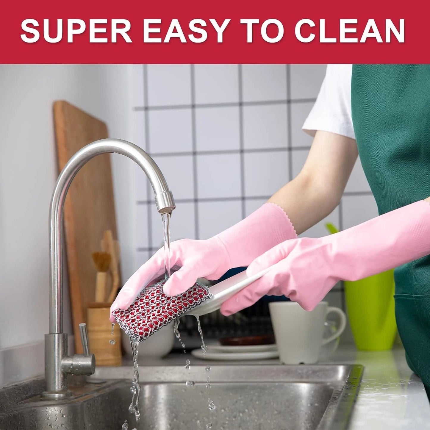 Cast Iron Scrubber, Chain Mail Scrubber with Silicone Insert, 316L Stainless Ste