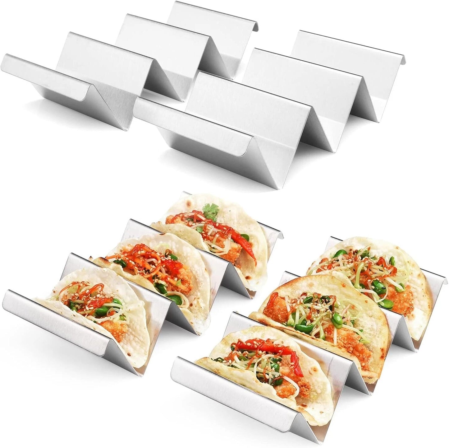 Taco Holder Stand 4 Packs - Stainless Steel Taco Rack Truck Tray Style Oven Safe