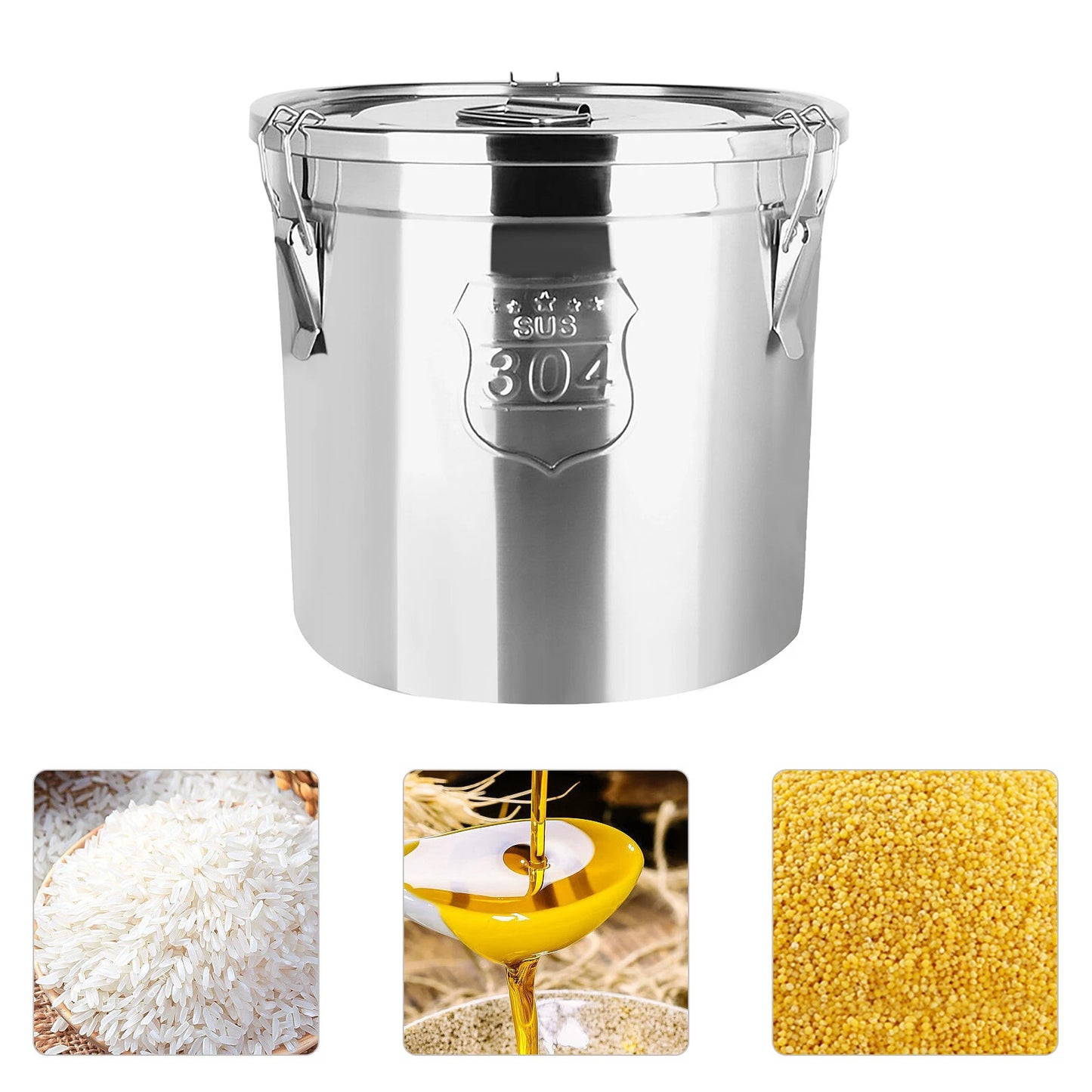 6L Stainless Steel Cereal Container Metal Kitchen Rice Storage Bucket with Lid