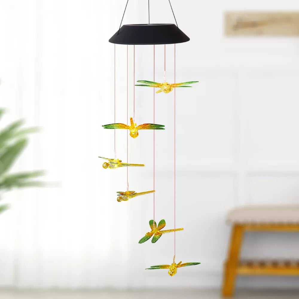 Color Changing LED Dragon Fly Solar Wind Chimes Home Garden Decor Lights Lamp