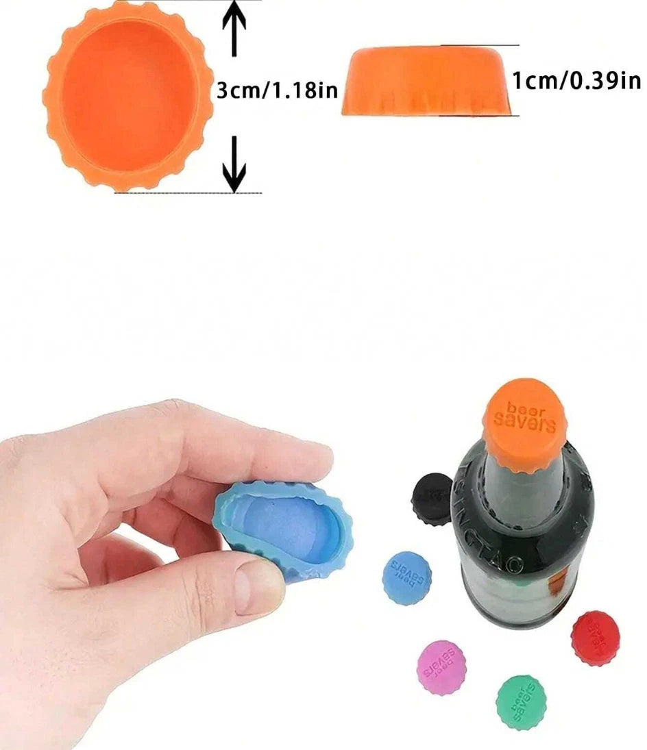 6 PCS Reusable Silicone Bottle Caps - Colorful Sealed Lids for Beverages - NEW