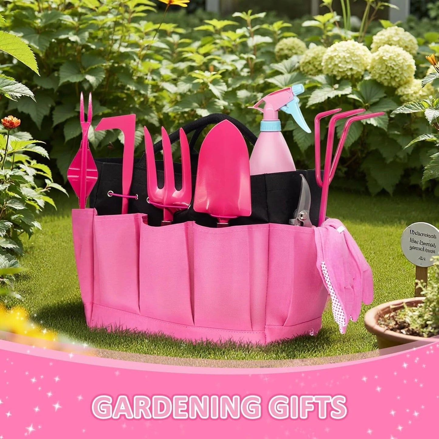 9-Piece Heavy Duty Gardening Tools Set - Stainless Steel with Stylish Tote Bag
