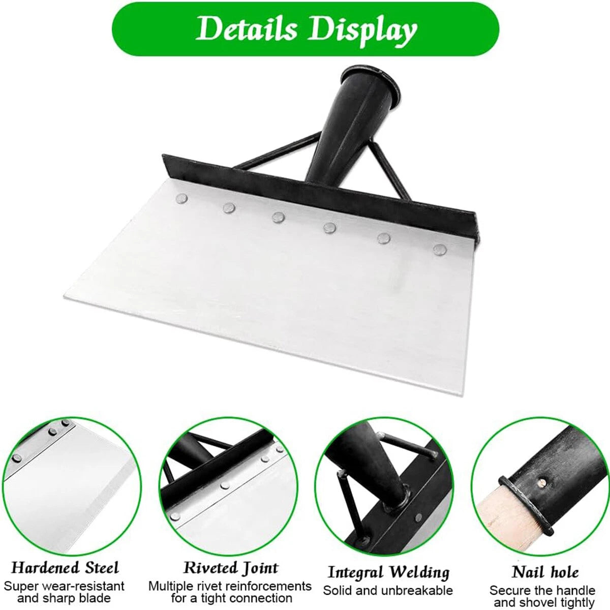 Garden Shovel Heavy Duty Steel Multifunction Cleaning Flat Shovel Weeding Tools