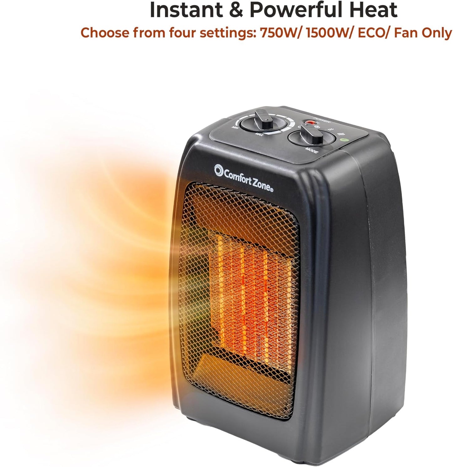 Comfort Zone CZ442E Personal Ceramic Heater, 1500W Portable, Adjustable Thermost