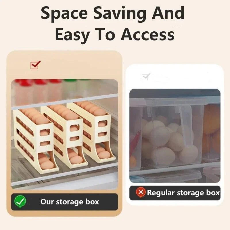 4-Tier Roll down Refrigerator Egg Dispenser Storage Rack Auto Rolling Egg Holder