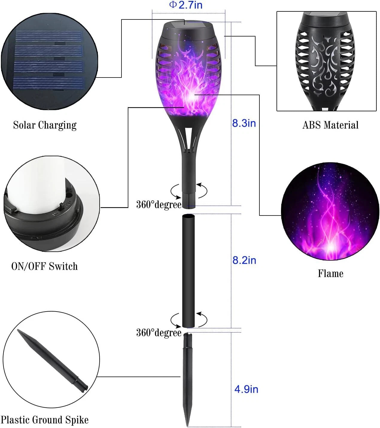 Solar Torch Lights with Flickering Flame Outdoor 12LED Tiki Torch Solar Lights