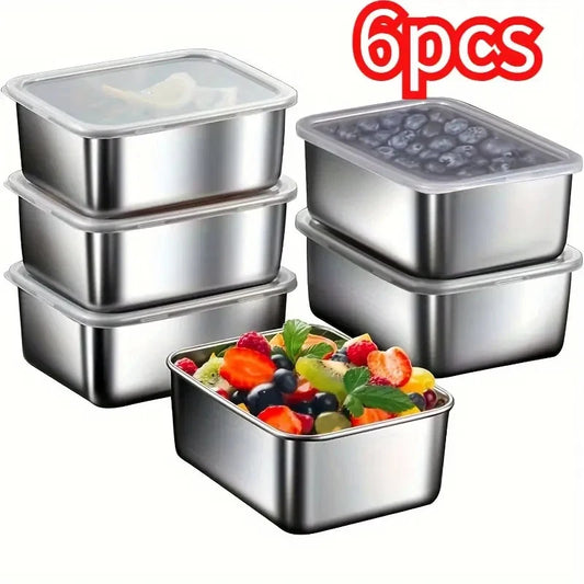 6pcs Stainless Steel Food Storage Containers with Lids – Lunch & Prep Set