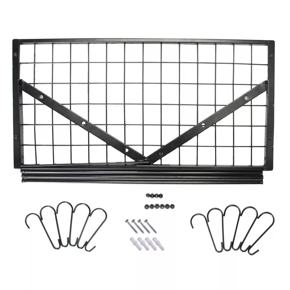 Black Metal Rectangular Wall Mounted Kitchen Pot Rack with 10 Hanging Hooks