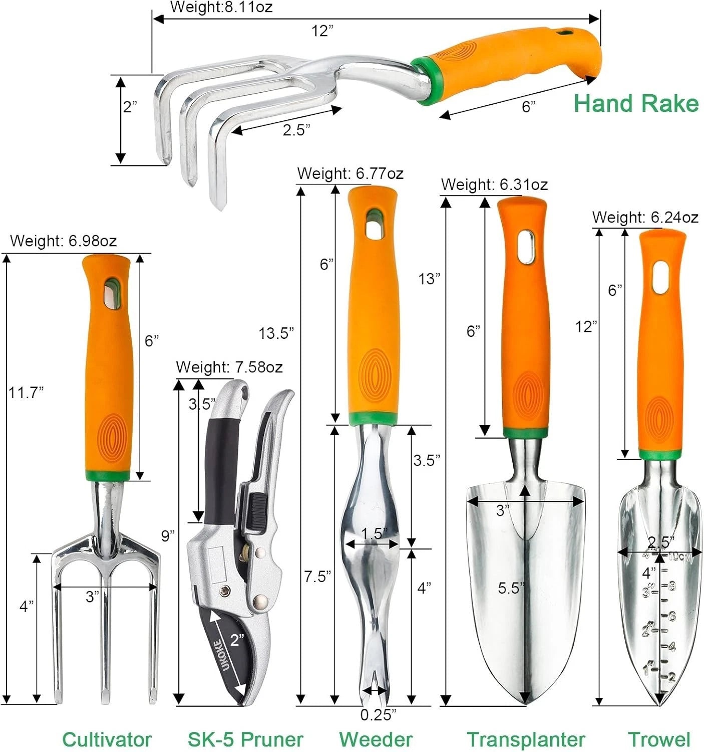 Ukoke 12 Piece Aluminum Garden Tools Set, Gardening Apron with Storage Pocket