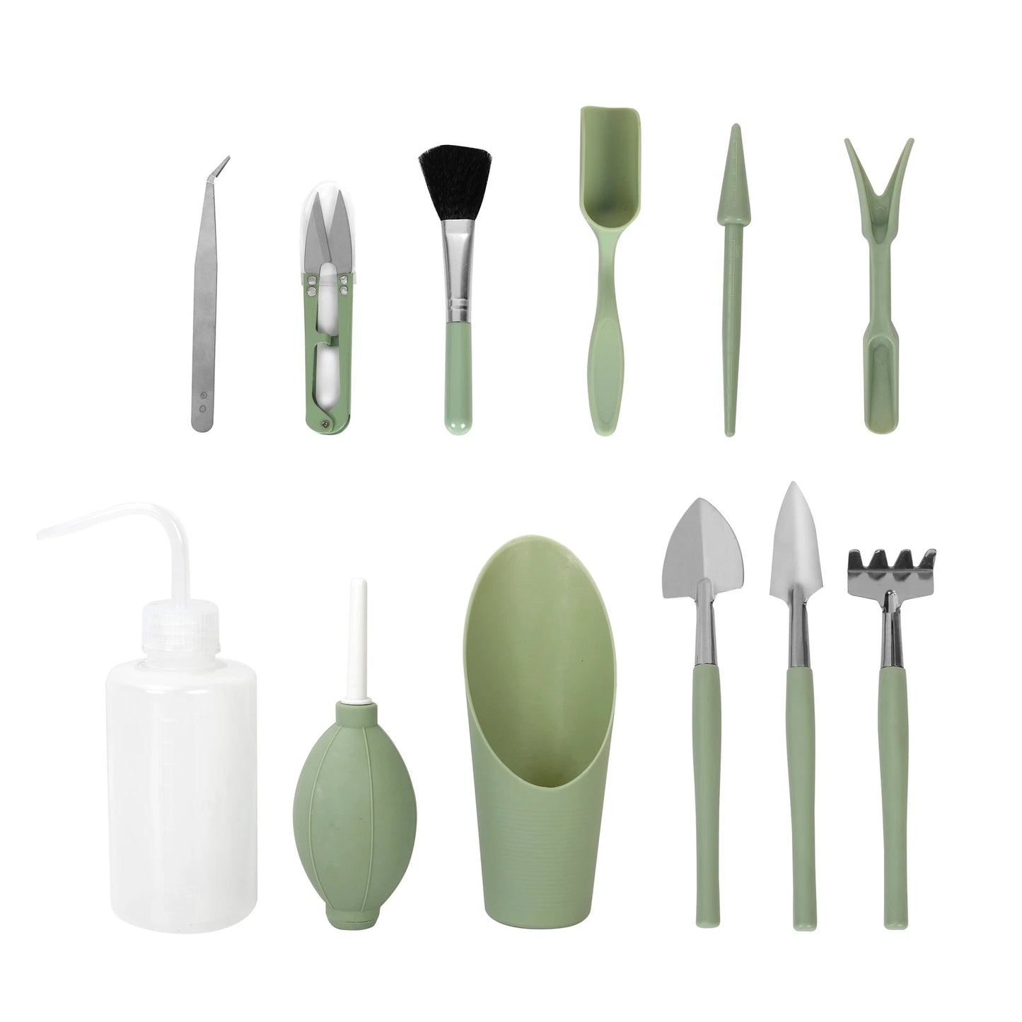 Indoor Stainless Steel Gardening Tool Set, 14 Pieces, Misty Mint