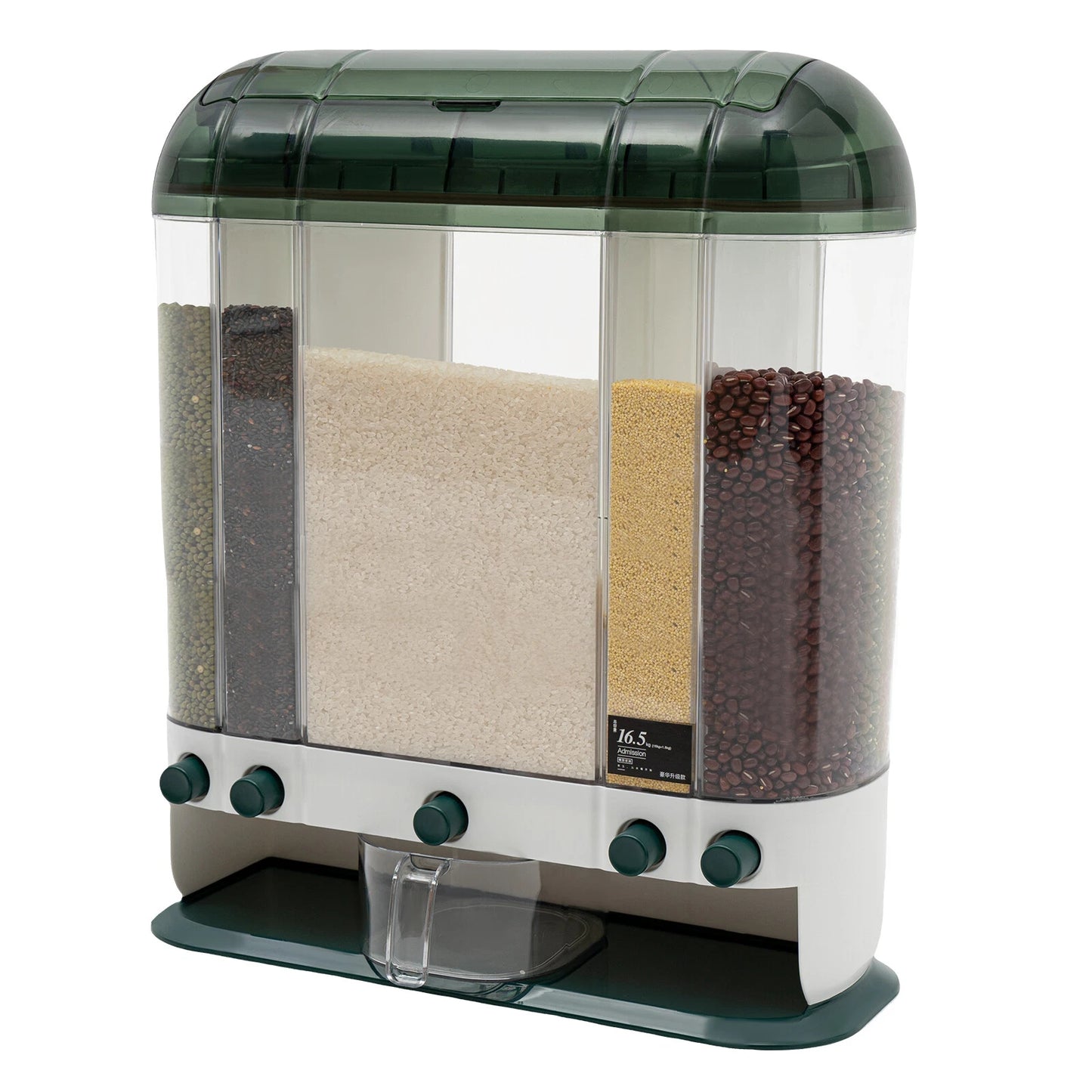 5-Grid Cereal Dispenser Grain Container Rice Storage Dry Food Box Organizer