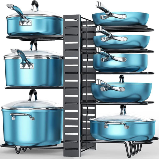 8 Tier Adjustable Pots and Pans Organizer for Cabinet Kitchen Pot and Pan Holder