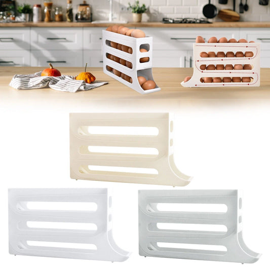 4-Tier Roll down Refrigerator Egg Dispenser Storage Rack Auto Rolling Egg Holder