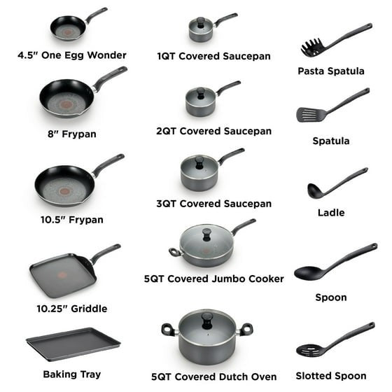 T-fal B087SKDW Easy Care 20-Piece Nonstick Cookware Set Thermospot - Gray