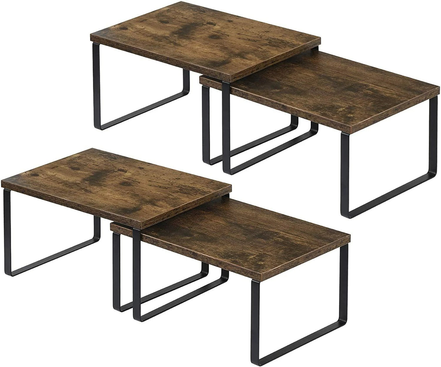Set of 4 Counter Shelves Kitchen Stackable Cabinet Shelf Organizer Expandable