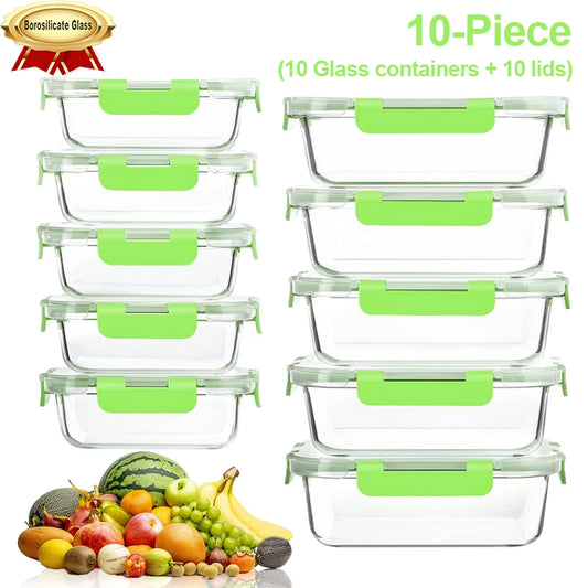 Green Glass Food Storage Containers with Airtight Lid Microwave Safe Set of 4-20