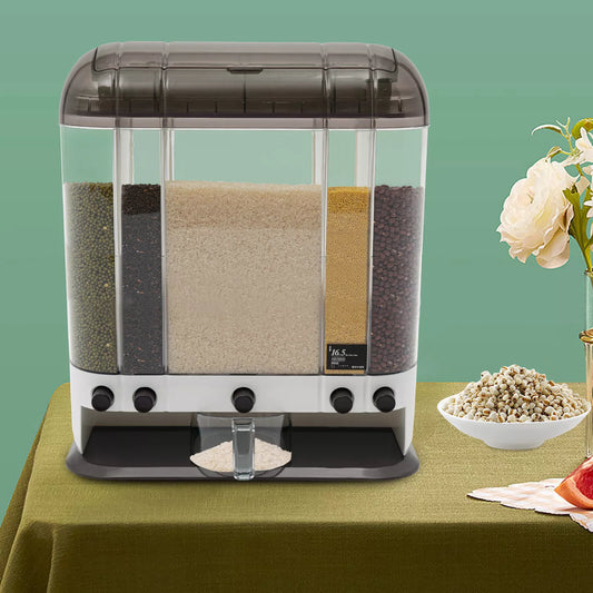2-Tiers Rice Dispenser Dry Food Dispenser Kitchen Grain Cereal Storage Container