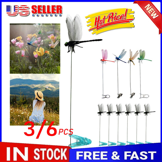 Fake Dragonfly Rod Clip, 3D Dragon Fly Garden Stakes & Hat Simulation Decor NEW