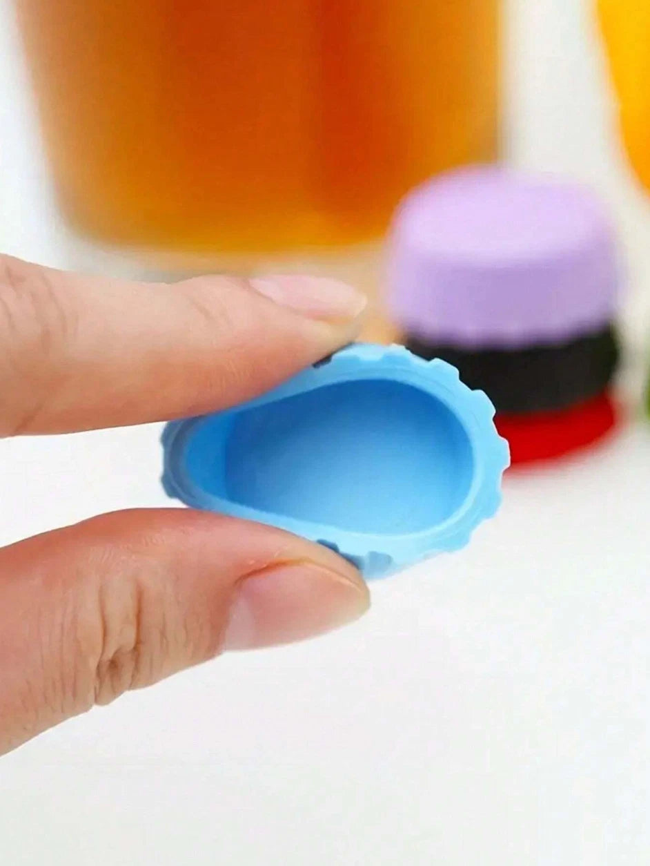 6 PCS Reusable Silicone Bottle Caps - Colorful Sealed Lids for Beverages - NEW