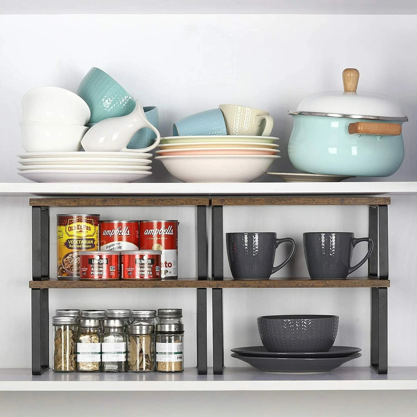 Set of 4 Counter Shelves Kitchen Stackable Cabinet Shelf Organizer Expandable