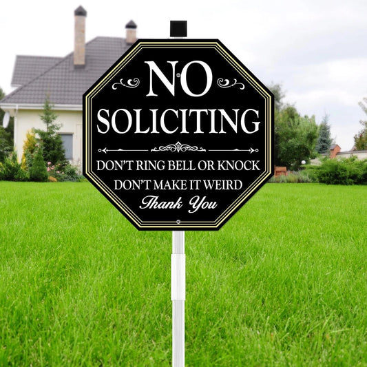 No Soliciting Sign for House, 11" X 27" No Soliciting Yard Sign with Stake, Meta - Picture 1 of 9