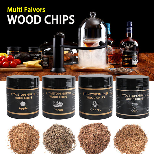 4 Flavors Wood Chips Cherry Apple Oak Pecan Sawdust Food BBQ Smoking Gun Smoke