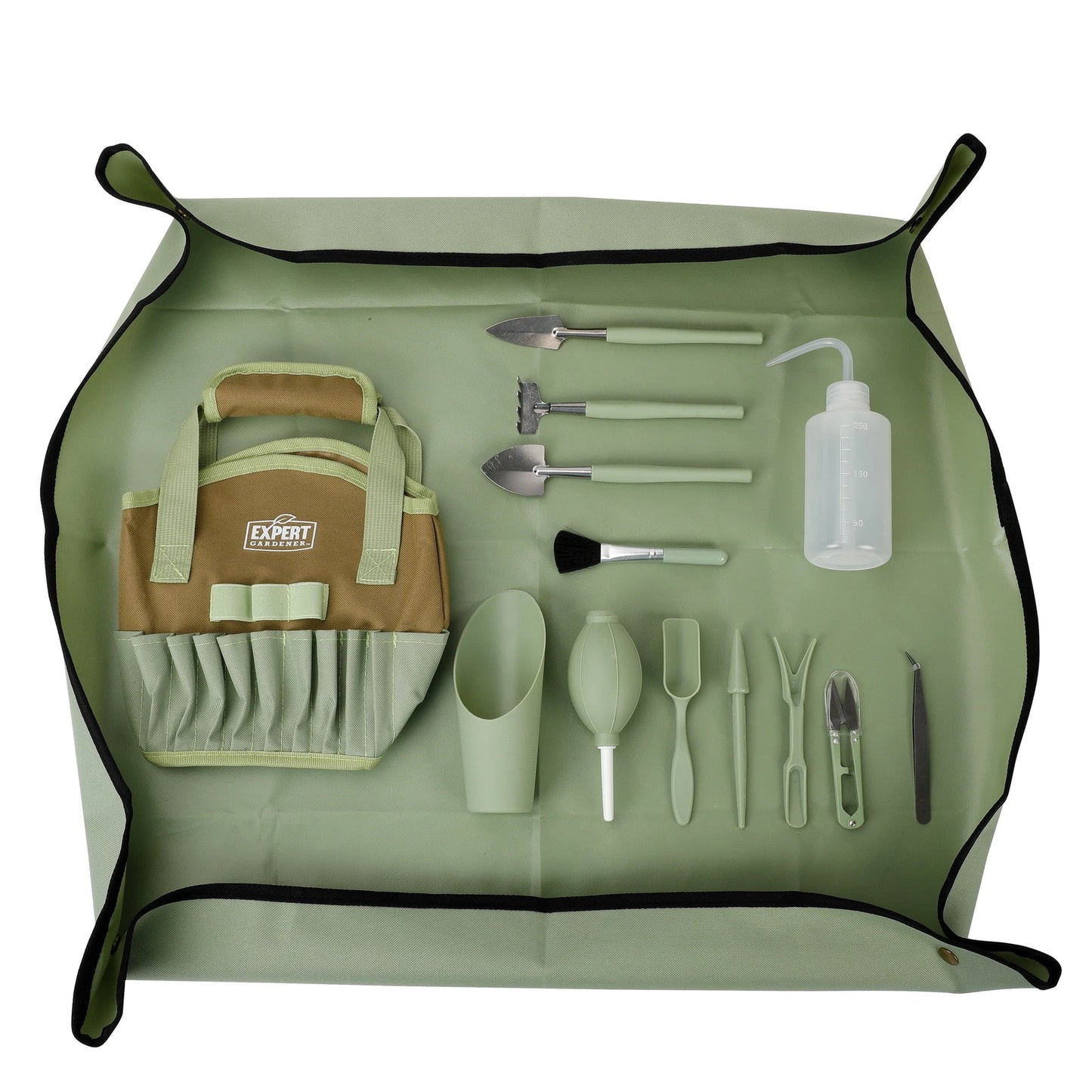 Indoor Stainless Steel Gardening Tool Set, 14 Pieces, Misty Mint